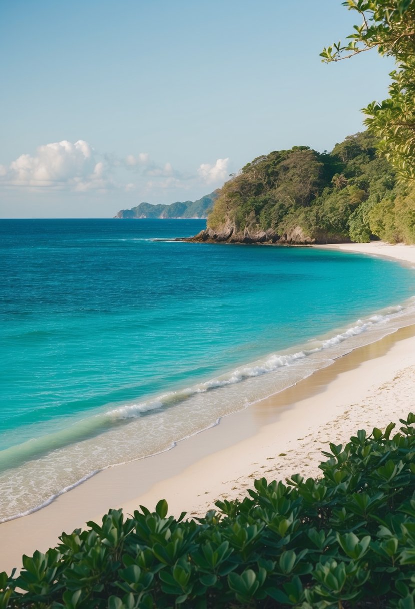 Turquoise waters gently lap against the soft, white sand of Yonaha Maehama Beach, with lush greenery framing the picturesque coastline