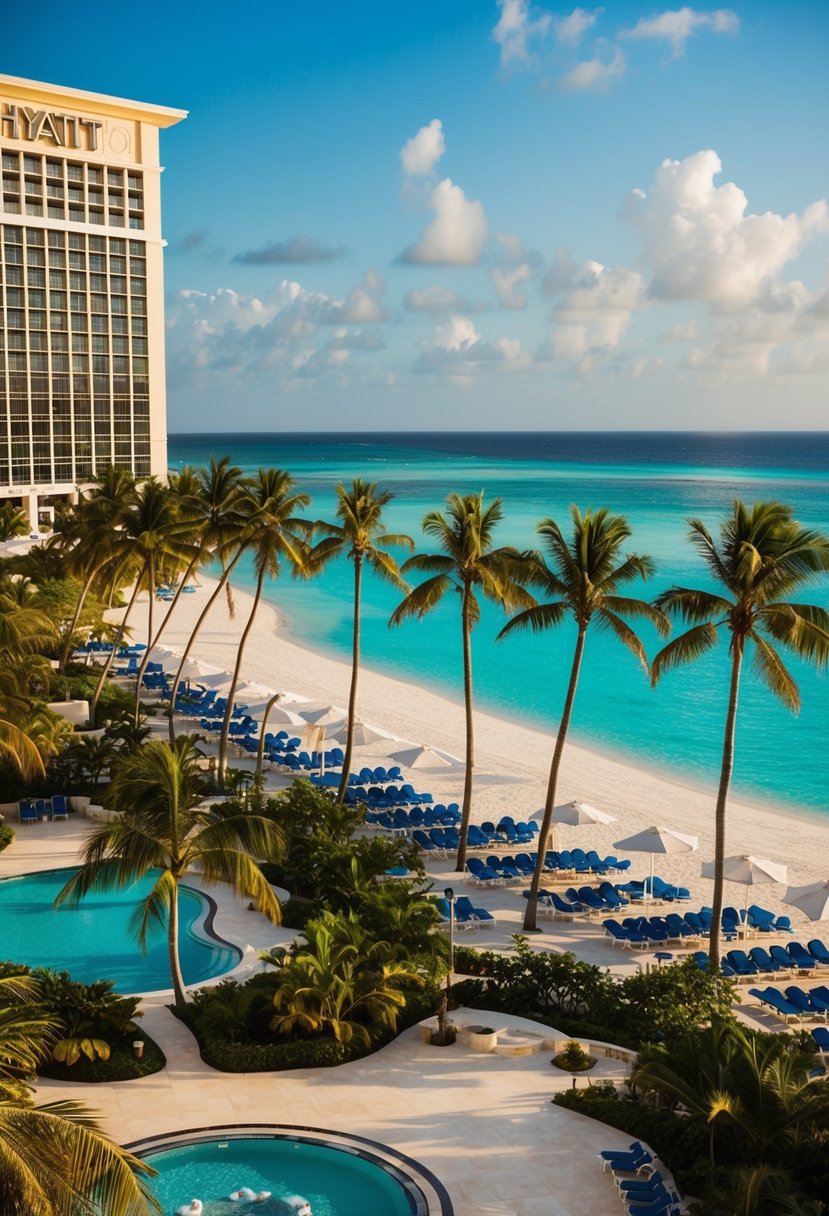 The Hyatt Regency Aruba Resort Spa and Casino, with its palm-lined beach and luxurious pool area, exudes an atmosphere of relaxation and indulgence