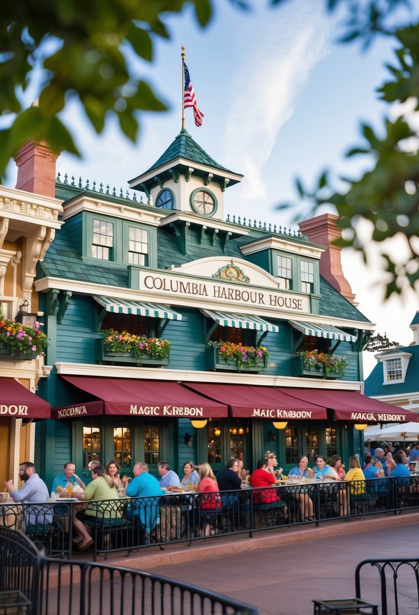 The Columbia Harbour House at Magic Kingdom, a charming quick-service restaurant nestled in the heart of the Disney resort, bustling with happy patrons enjoying their meals