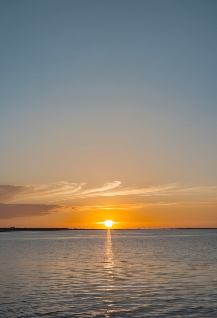 The sun sets over the calm waters of Oak Island, with five pristine beaches stretching along the North Carolina coastline