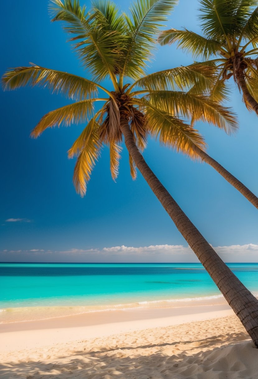 Golden sand, turquoise water, palm trees, and a clear blue sky at Matemwe Beach, one of the 5 best beaches in Zanzibar