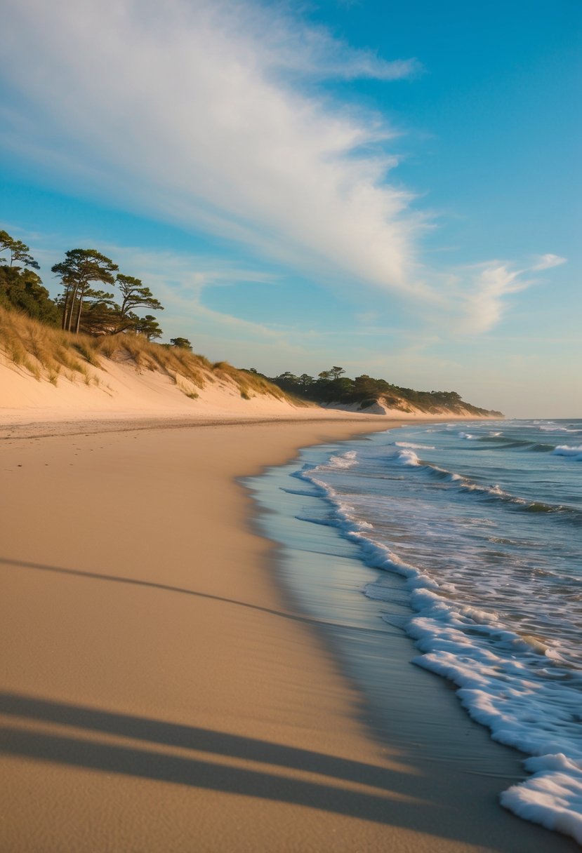 Golden sand, gentle waves, and dunes at St. Simons Island Beach, one of Georgia's top 5 beaches