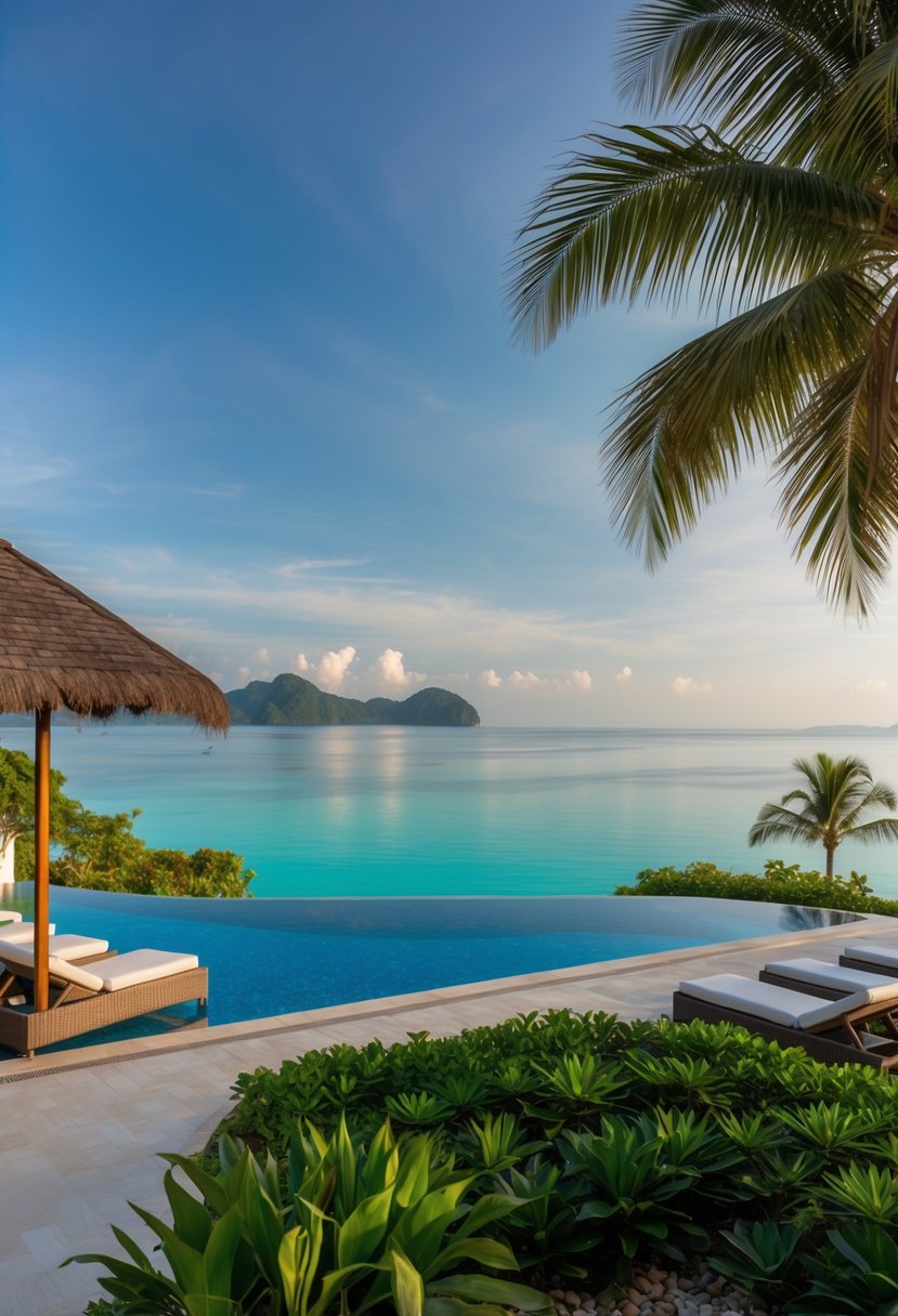 A luxurious beachfront resort with lush tropical gardens and a stunning infinity pool overlooking the Andaman Sea