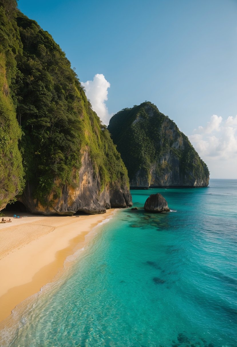 Golden sand, clear blue waters, and lush green cliffs at Padang Padang Beach, one of the best beaches in Uluwatu