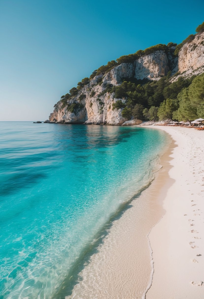 Crystal clear waters lap against white sandy shores at the 5 best beaches in Croatia, framed by lush greenery and backed by rugged cliffs