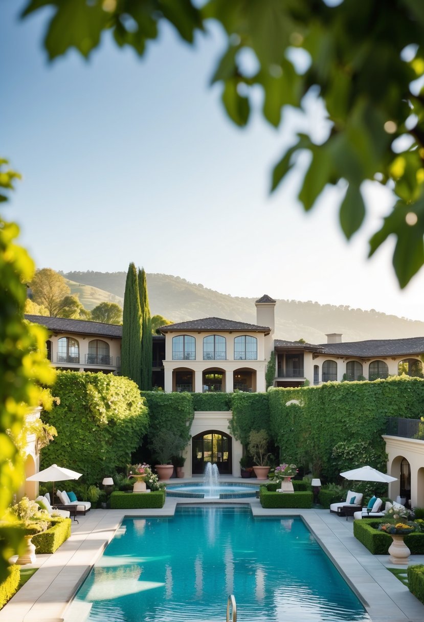 The Silverado Resort and Spa features lush greenery, a sparkling pool, and elegant architecture nestled in the heart of Napa Valley