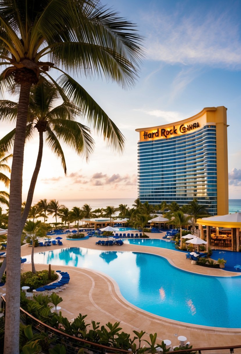 A vibrant beachfront resort with palm trees, a sprawling pool, and a lively casino at Hard Rock Hotel & Casino Punta Cana