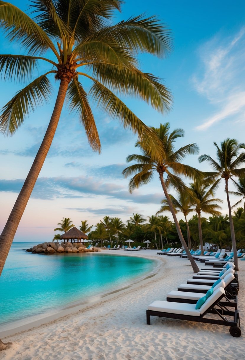 A luxurious beachfront resort with palm trees, white sand, and crystal-clear waters in Punta Cana