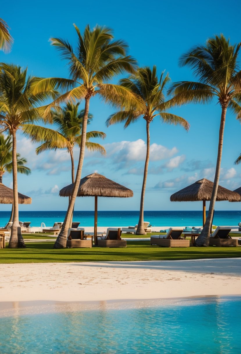 A serene beachfront resort in Punta Cana, with palm trees, crystal-clear waters, and luxurious amenities