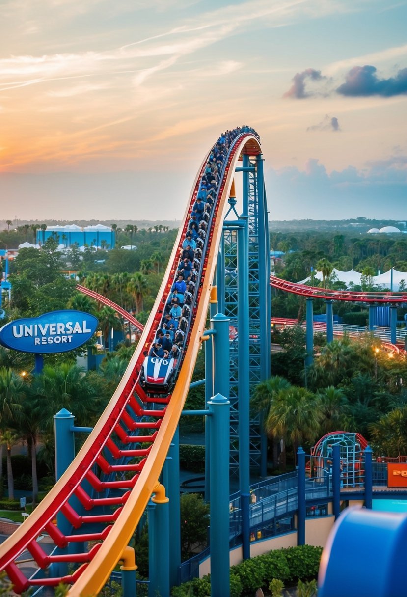 Thrilling roller coaster at Universal Resort with Hollywood theme