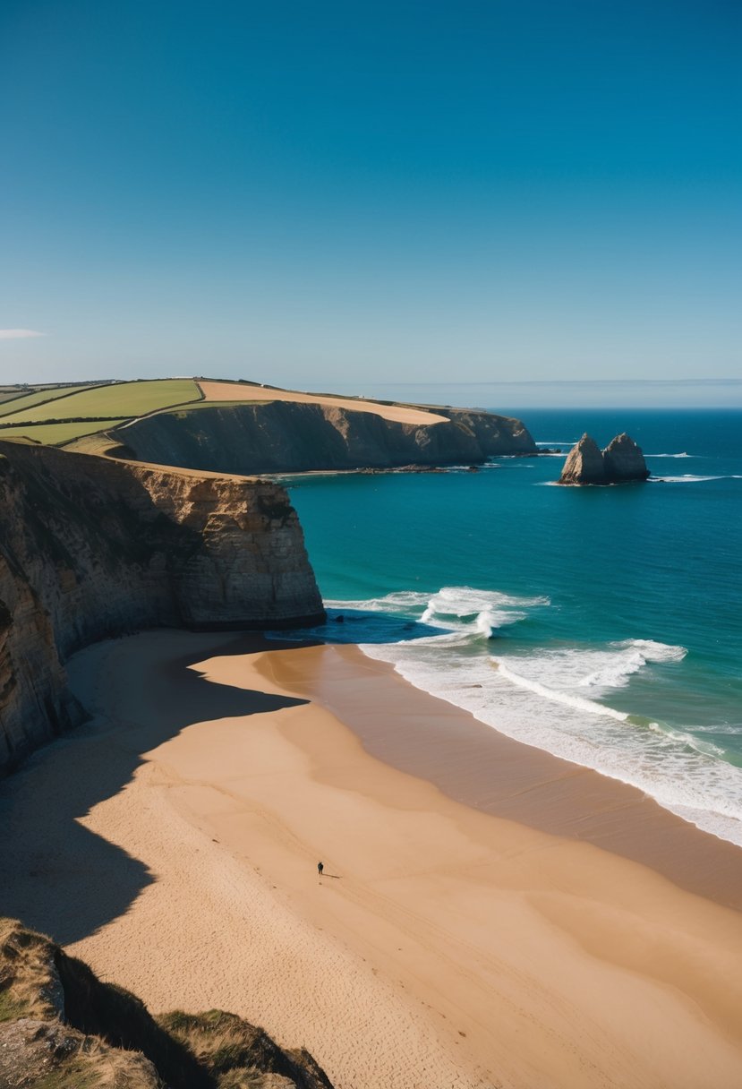 Golden sands, clear blue waters, rugged cliffs, and rolling waves at St Ives Bay, one of the 5 best beaches in England