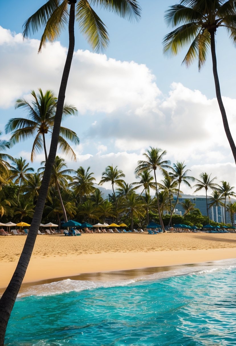 Golden sand, palm trees, and turquoise waters at Waikiki Beach, one of the top 5 best beaches in the United States