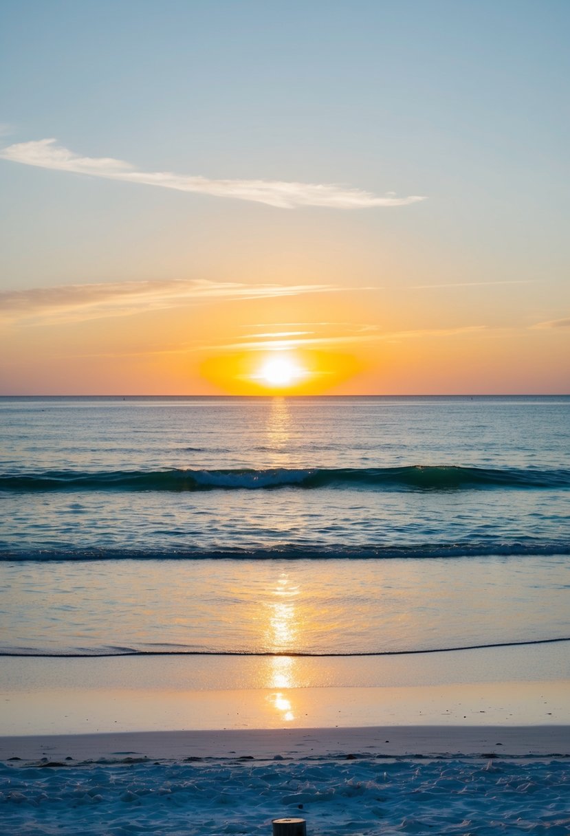 The sun sets over the white sand and clear waters of Clearwater Beach, Florida, one of the top 5 beaches in the United States