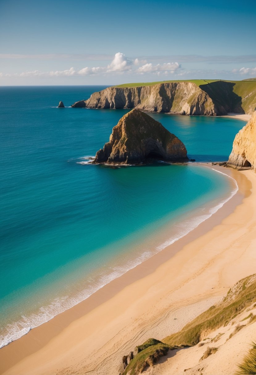 Golden sands, turquoise waters, and rugged cliffs at Barafundle Bay, Pembrokeshire, one of the 5 best beaches in Wales