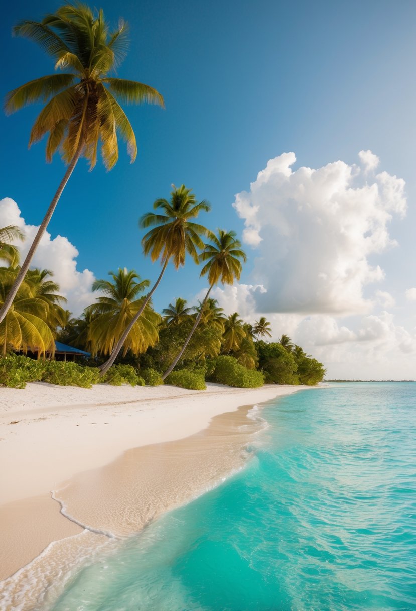 The crystal-clear turquoise waters gently lap against the powdery white sand beaches of South Water Caye, with lush green palm trees swaying in the warm Caribbean breeze