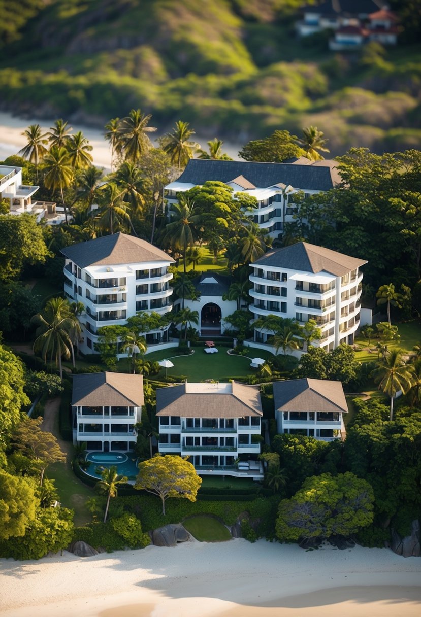 Aerial view of 5 luxury resorts nestled among lush greenery and overlooking pristine beaches in Sri Lanka