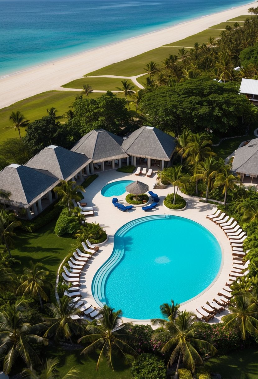 An aerial view of Nizuc Resort & Spa, with its pristine beaches, luxurious pools, and lush tropical gardens