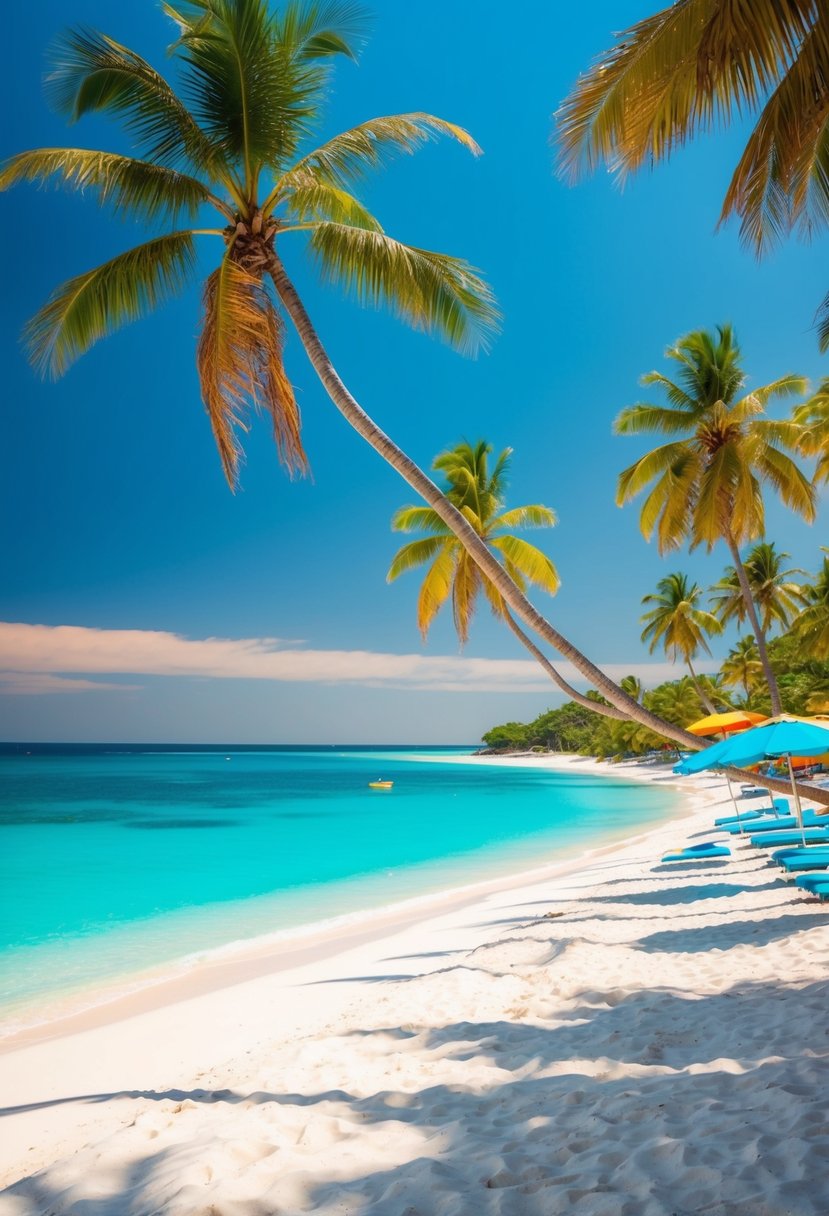 Turquoise waters, white sand, palm trees, and colorful umbrellas line the shore of the 5 best beaches in the world