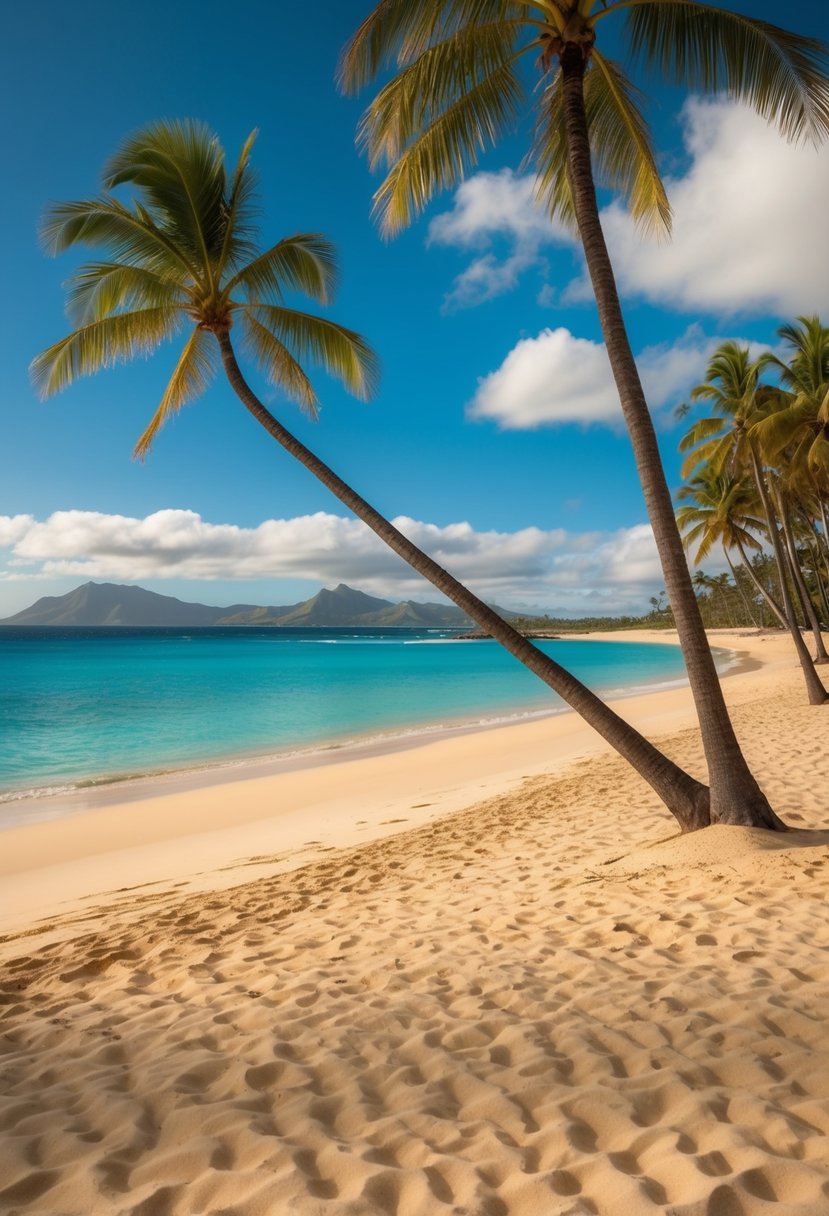 Golden sand, turquoise waters, palm trees, and the Mokulua Islands in the distance. A peaceful, idyllic beach scene at Lanikai Beach, one of Oahu's top 5 beaches