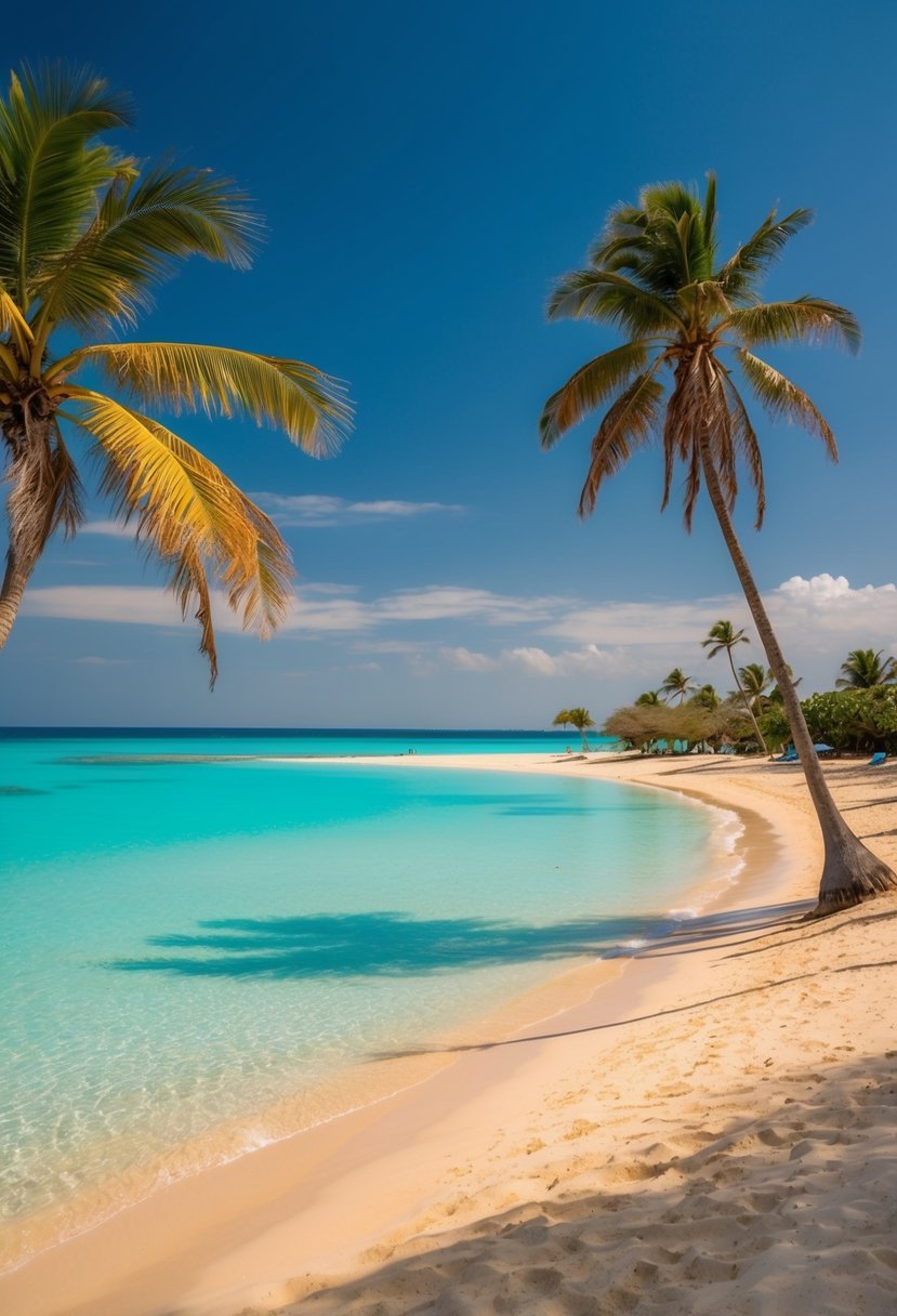 Golden sand, turquoise water, palm trees, and a clear blue sky at Jambiani Beach, one of the 5 best beaches in Zanzibar