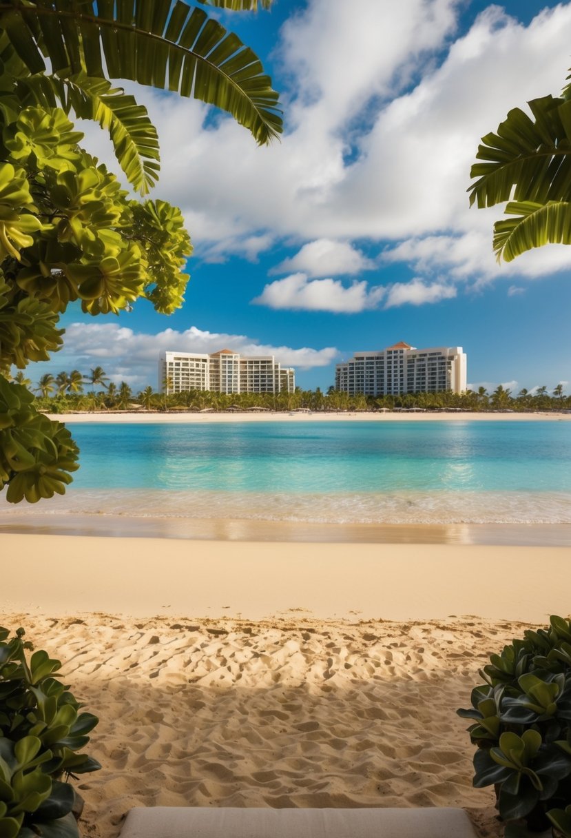 A pristine stretch of golden sand meets the crystal-clear waters of Wailea Beach, framed by lush greenery and backed by luxury resorts