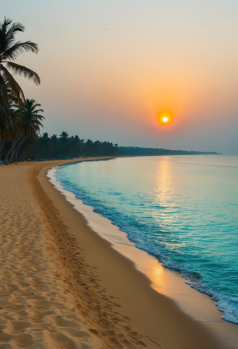 Golden sands, palm trees, and turquoise waters line the 7 best beaches in India. The sun sets over the horizon, casting a warm glow on the serene landscape